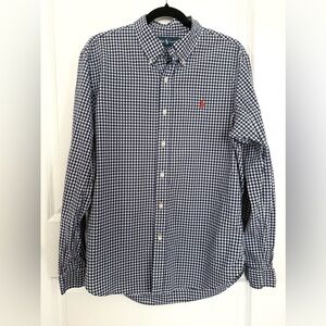 Ralph Lauren Embroidered Button Down Checkered Blue and White Shirt L Slim Fit